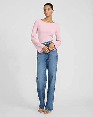 Ribbed Crew Neck Bell Sleeve Tee