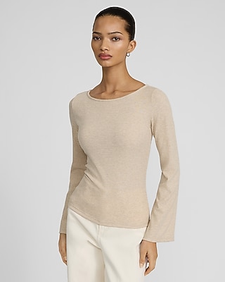Ribbed Boat Neck Bell Sleeve Tee