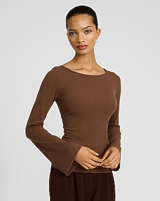 Ribbed Crew Neck Bell Sleeve Tee