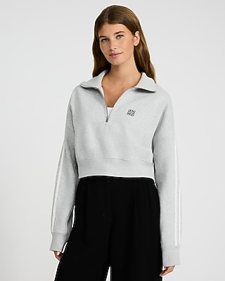 Striped Trim Quarter Zip Cropped Sweatshirt