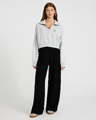 Relaxed Chest Graphic Quarter Zip Up Cropped Sweatshirt | Express