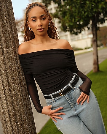Women's Black Off The Shoulder Tops - Express Women's Black Off The Shoulder Tops - Express