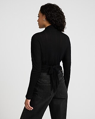 トップス 1111 Sheer Ribbed Long Sleeve Tie Back Surplice Tee | Express