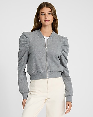 Puff Sleeve Zip Up Sweatshirt | Express