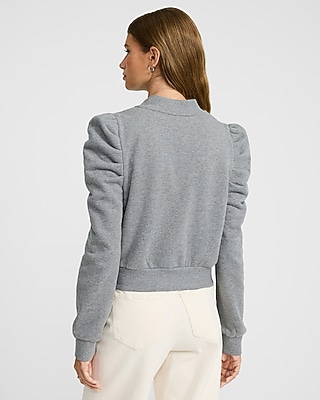 Puff Sleeve Zip Up Sweatshirt | Express