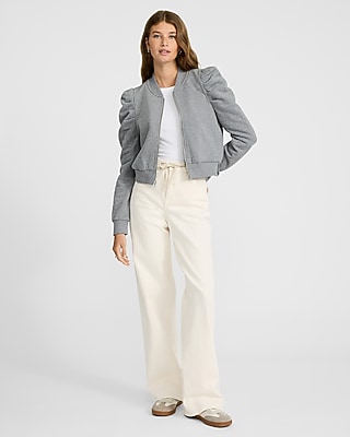 Puff Sleeve Zip Up Sweatshirt | Express