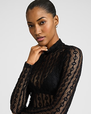Lace Mock Neck Long Sleeve Bodysuit | Express