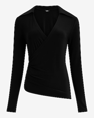 V-Neck Long Sleeve Surplice Polo Top