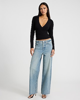 V-Neck Long Sleeve Surplice Polo Top