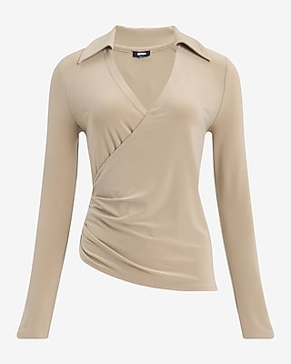 V-Neck Long Sleeve Surplice Polo Top - image 4