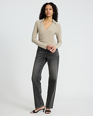 V-Neck Long Sleeve Surplice Polo Top - image 3