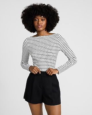 Jacquard Striped Boat Neck Long Sleeve Tee
