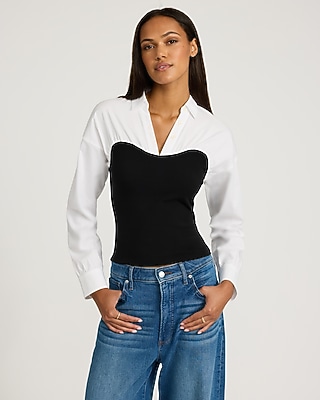 Layered Tube V-neck Long Sleeve Top | Express