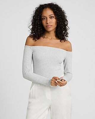 Fitted Ribbed Off The Shoulder Long Sleeve Tee