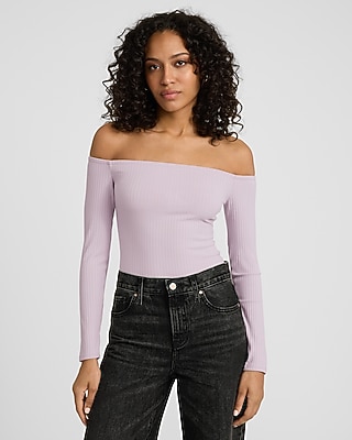 Fitted Ribbed Off The Shoulder Long Sleeve Tee