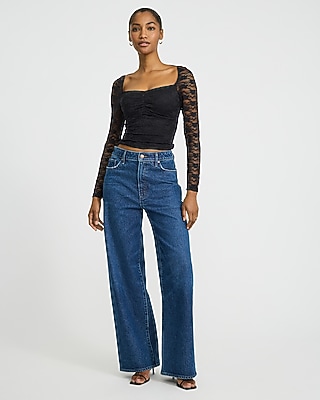 Lace Long Sleeve Tie Back Cropped Top