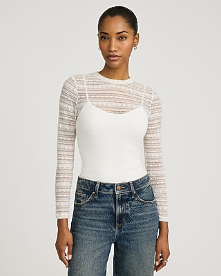 Lace Crew Neck Long Sleeve Tee | Express