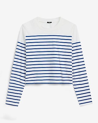 Striped Crew Neck Long Sleeve Cropped Boyfriend Tee