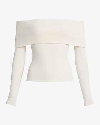 Fitted Ribbed Off The Shoulder Overlay Tee
