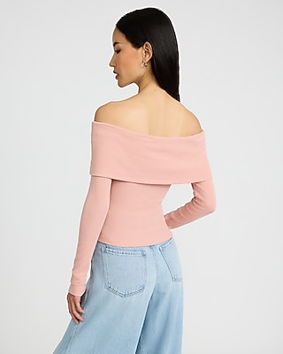 Fitted Ribbed Off The Shoulder Overlay Tee
