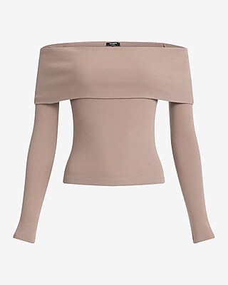 Fitted Ribbed Off The Shoulder Overlay Tee
