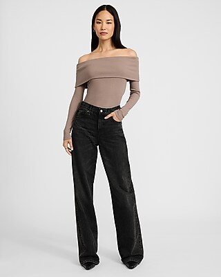 Fitted Ribbed Off The Shoulder Overlay Tee