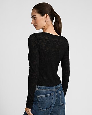 Lace Bow Front Scoop Neck Long Sleeve Tee - image 3
