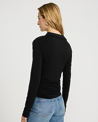 V-Neck Collared Long Sleeve Polo Tee - image 2
