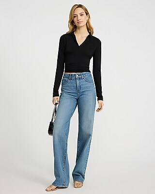 V-Neck Collared Long Sleeve Polo Tee - image 3