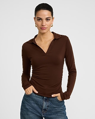 V-Neck Collared Long Sleeve Polo Tee