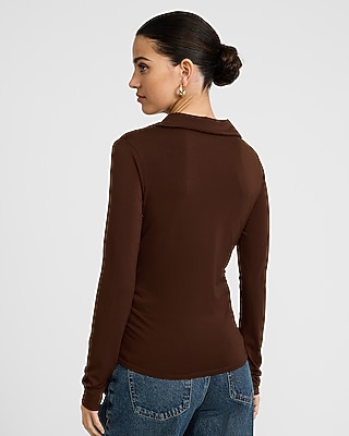 V-Neck Collared Long Sleeve Polo Tee