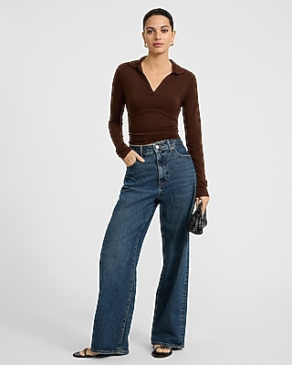 V-Neck Collared Long Sleeve Polo Tee
