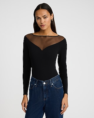 Mixed Media Boat Neck Bodysuit