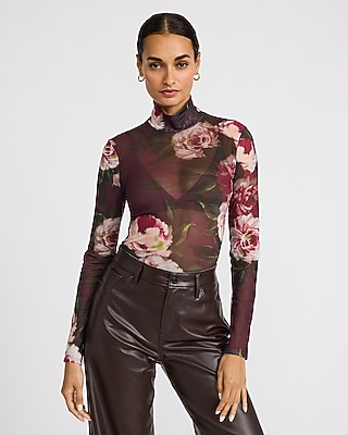 Waffle Mock Neck Long Sleeve Cinched Bottom Top | Express