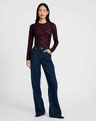 Lace Crew Neck Long Sleeve Bodysuit