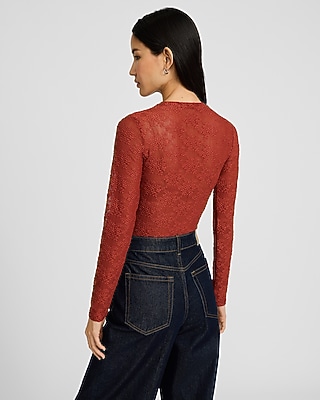 Lace Crew Neck Long Sleeve Bodysuit