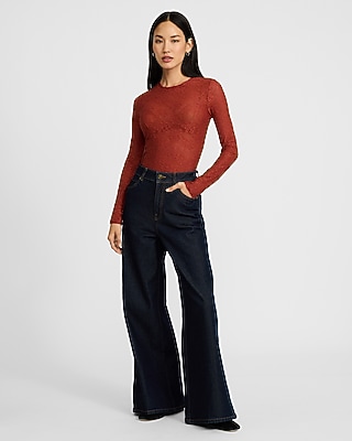 Lace Crew Neck Long Sleeve Bodysuit