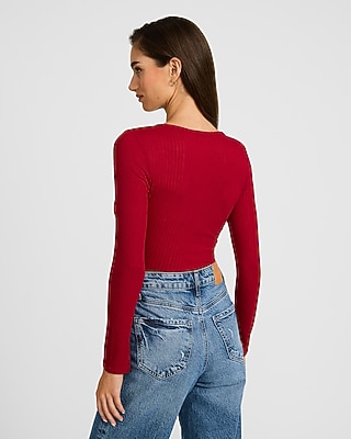 Sheer Ribbed Long Sleeve Henley Tee