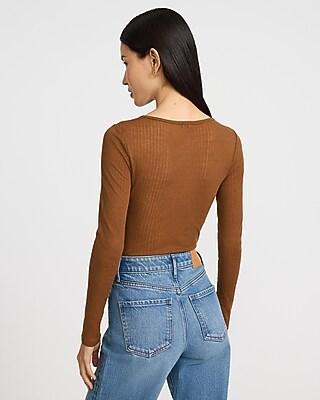 Sheer Ribbed Long Sleeve Henley Tee