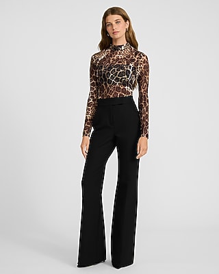 Mesh Leopard Mock Neck Long Sleeve Bodysuit