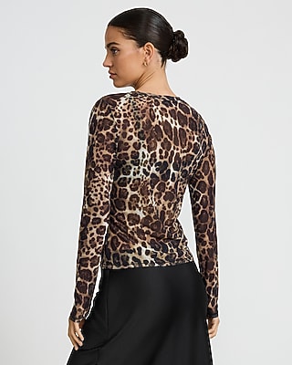 Leopard Mesh Crew Neck Long Sleeve Tee
