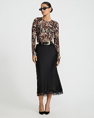 Leopard Mesh Crew Neck Long Sleeve Tee