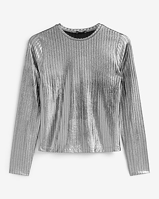 Shine Ribbed Crew Neck Long Sleeve Tee - image 5