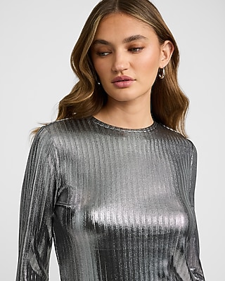 Shine Ribbed Crew Neck Long Sleeve Tee - image 2