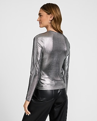 Shine Ribbed Crew Neck Long Sleeve Tee - image 3