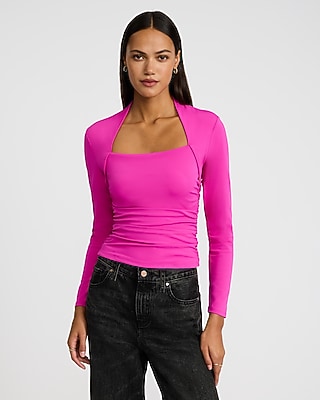 Body Contour High Compression Long Sleeve Ruched Shrug Tee | Express