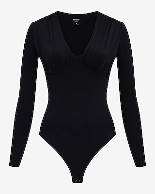 Body Contour Compression V-Neck Long Sleeve Ruched Bodysuit