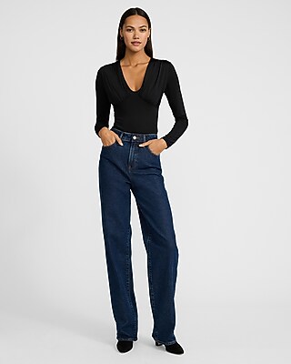 Body Contour Compression V-Neck Long Sleeve Ruched Bodysuit