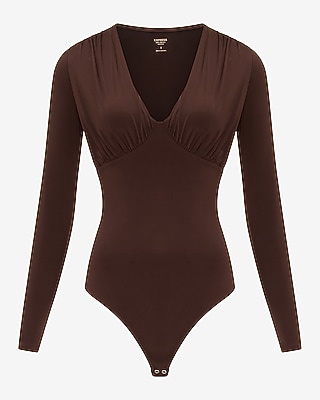Body Contour Compression V-Neck Long Sleeve Ruched Bodysuit