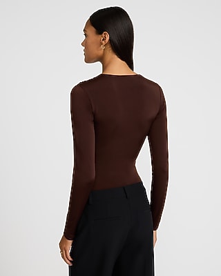 Body Contour Compression V-Neck Long Sleeve Ruched Bodysuit